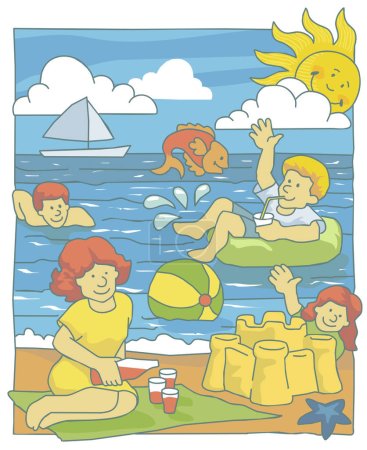 Illustration for Illustration of a family having fun at the beach - Royalty Free Image