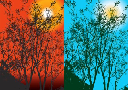 Ilustración de Silueta de árbol en verano día y noche - Imagen libre de derechos