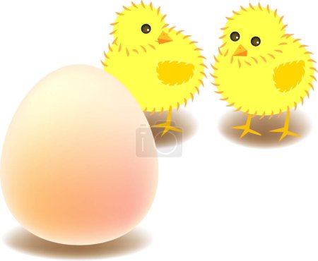 Ilustración de Ilustración vectorial para dos polluelos son curiosos del huevo grande que está delante de ellos - Imagen libre de derechos