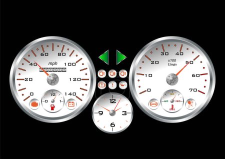 Illustration for White dashboard of a sport car over black background - Royalty Free Image