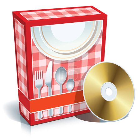 Illustration for Red blank 3d box with cooking software and CD. - Royalty Free Image