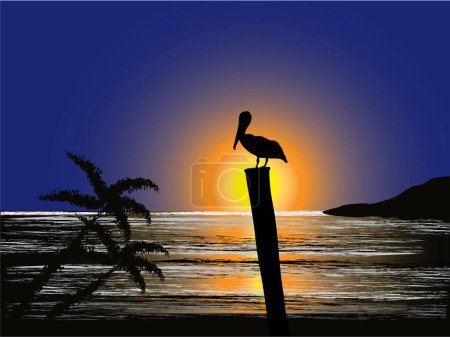 Téléchargez les illustrations : Illustration du coucher du soleil sur le paysage - en licence libre de droit