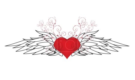 Téléchargez les illustrations : Illustration de la Saint-Valentin avec coeur, floral et aile - en licence libre de droit