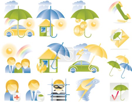 Illustration for Set of colorful insurance icons - Royalty Free Image