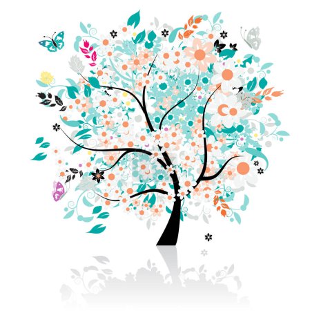 Árbol floral hermosa imagen - ilustración vectorial
