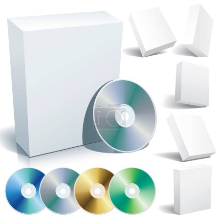 Illustration for Perfect blank boxes with dvd in a variety of positions - Royalty Free Image