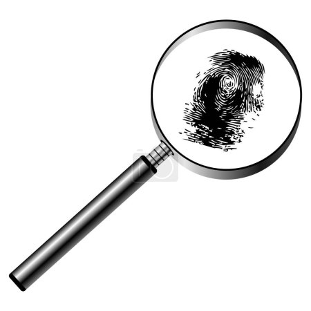 Magnifying glass with fingerprint isolated over white background