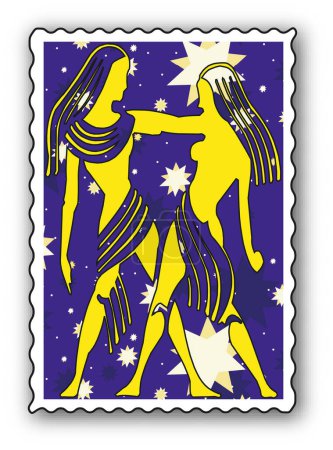 Illustration for Stamp with Zodiac - Twins - Royalty Free Image