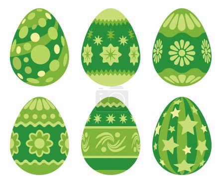 Téléchargez les illustrations : Oeufs peints de Pâques collection en couleur verte - en licence libre de droit