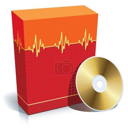 Illustration for Red blank 3d box with medical software and CD. - Royalty Free Image