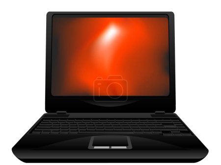 Ilustración de Computadora portátil con una llama en la pantalla del monitor en un vector - Imagen libre de derechos
