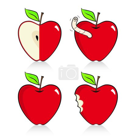 Ilustración de Cuatro iconos de manzana en forma de corazón con reflejo - Imagen libre de derechos