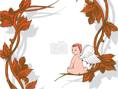 Ilustración de Ilustración vintage de un fondo con flores y ángel - Imagen libre de derechos