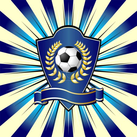Ilustración de Tema escudo de fútbol sobre fondo rayado colorido - Imagen libre de derechos