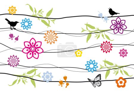 Ilustración de Diseño de fondo floral con pájaros - Imagen libre de derechos