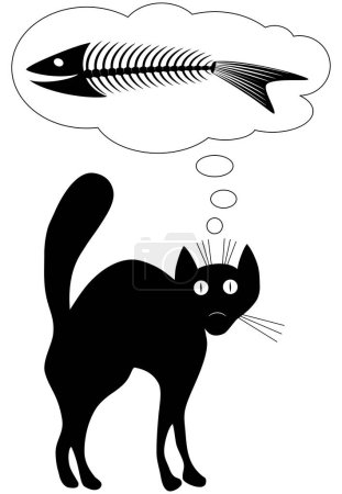 Téléchargez les illustrations : Des rêves de chats. Amusant. Illustration vectorielle. Contour noir et blanc. - en licence libre de droit