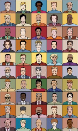 Illustration for Fifty adult men of various age and different nationality - Royalty Free Image