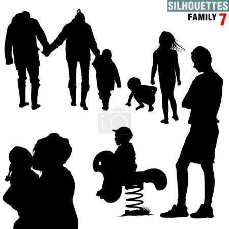 Illustration for Silhouettes - Family 7 - High detailed black and white illustrations. - Royalty Free Image