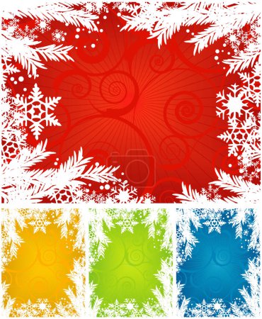 Ilustración de Copos de nieve Fondo de invierno en 4 colores diferentes. Copos de nieve en capa separada. Archivo flexible, fácil de editar - Imagen libre de derechos