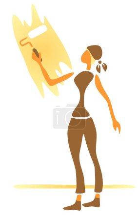 Illustration for The stylized girl paints a wall. Digital illustration. - Royalty Free Image