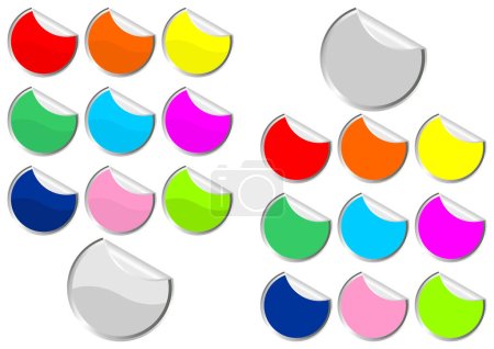Illustration for Promotional stickers with different colors and curl over white - Royalty Free Image
