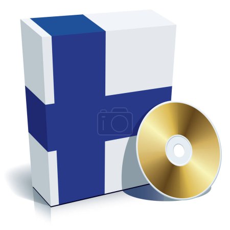 Illustration for Finnish software box with national flag colors and CD. - Royalty Free Image