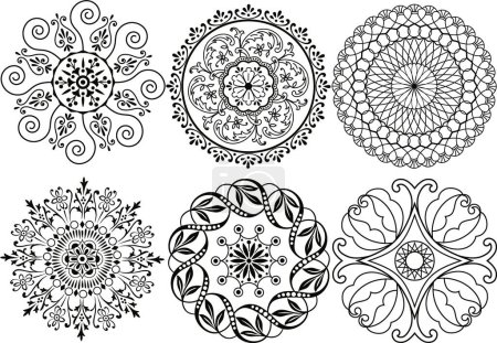 Téléchargez les illustrations : Silhouette florale, élément de design, tatouage vectoriel - en licence libre de droit