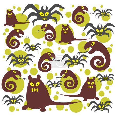 Illustration for Monsters pattern on an orange background. Halloween illustration. - Royalty Free Image