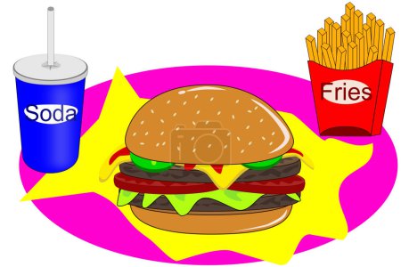 Ilustración de Una hamburguesa de queso con lechuga y pepinillos - Imagen libre de derechos