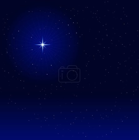 Illustration for Peaceful night background with a shiny star with halo. Global colors, linear gradient, blends. - Royalty Free Image