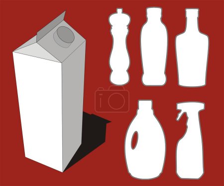 Ilustración de Ilustración de diferentes siluetas de botellas y gráfico de caja de leche 3d - Imagen libre de derechos