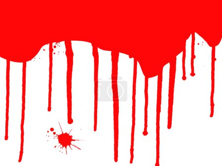 Téléchargez les illustrations : Éclaboussures et gouttes de sang - coulant sur un backgroun blanc - en licence libre de droit