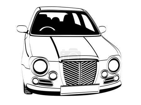 Téléchargez les illustrations : Image vectorielle en noir et blanc de la voiture anglaise sur fond blanc. - en licence libre de droit