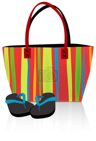 Illustration for Beach tote bag and flip flops; Separate layers. - Royalty Free Image