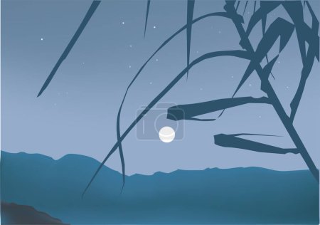 Illustration for Vector illustration of mountain landscape at night - Royalty Free Image