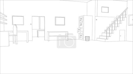 Ilustración de Esbozo de esquema vectorial editable de un interior de oficina vacío - Imagen libre de derechos
