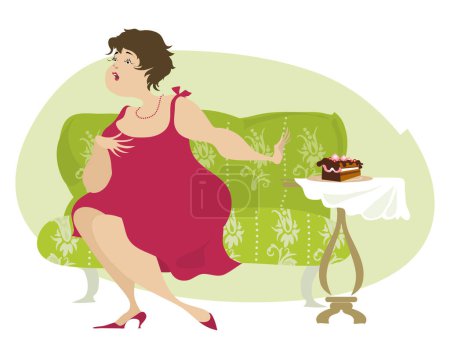 Illustration for A vector illustration of a plump lady standing against temptation:) - Royalty Free Image