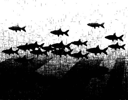 Ilustración de Diseño vectorial editable de peces y grunge - Imagen libre de derechos