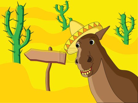 Illustration for Vector image of mexican horse in a desert. - Royalty Free Image