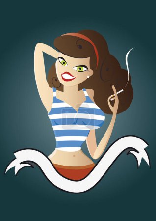 Ilustración de Chica feliz está fumando - Imagen libre de derechos