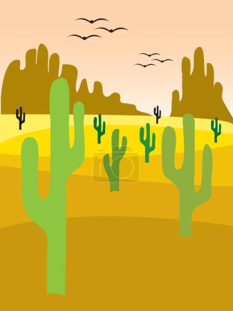 Illustration for Illustration of a desert landscape with cactus - Royalty Free Image