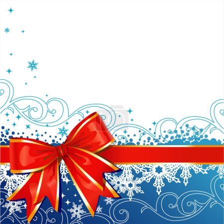 Ilustración de Adorno de Navidad vectorial con arco y copos de nieve / wiht espacio de copia - Imagen libre de derechos