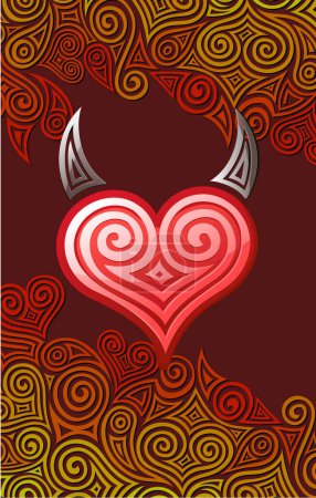 Illustration for Red heart with horns and pattern. Vector illustration - Royalty Free Image