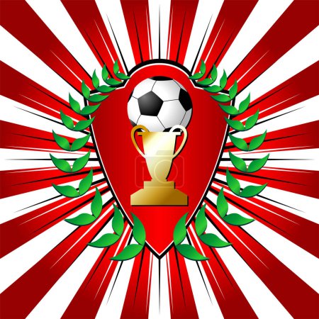 Ilustración de Tema escudo de fútbol con laurel sobre fondo rayado - Imagen libre de derechos