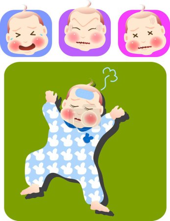 Téléchargez les illustrations : Illustration vectorielle pour un ensemble d'expression de bébé malade - en licence libre de droit