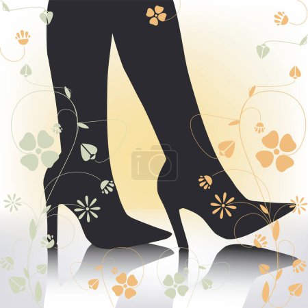 Ilustración de Ilustración vectorial de botas con reflexión y flores - Imagen libre de derechos