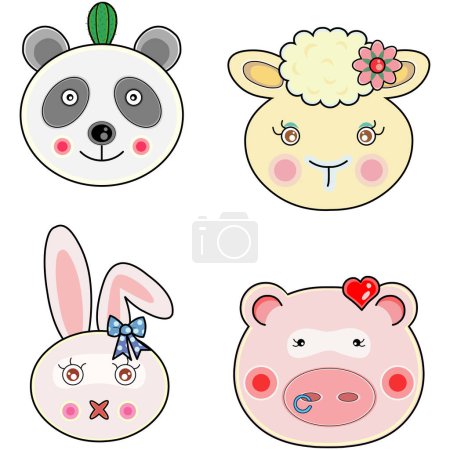 Illustration for A group of happy animal face, Vector file of animals. - Royalty Free Image