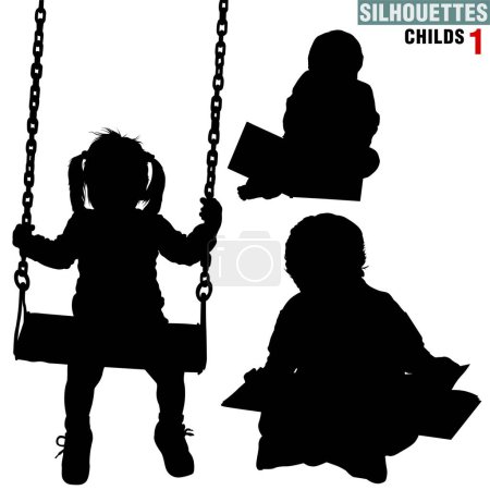 Téléchargez les illustrations : Silhouettes - Enfants 1 - Illustrations détaillées en noir et blanc. - en licence libre de droit