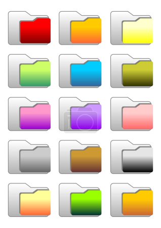 Téléchargez les illustrations : Ensemble d'icônes de dossier Web avec différentes couleurs - en licence libre de droit