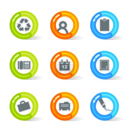 Illustration for Stylish colorful gel Icons with device symbols; easy edit layered files. - Royalty Free Image